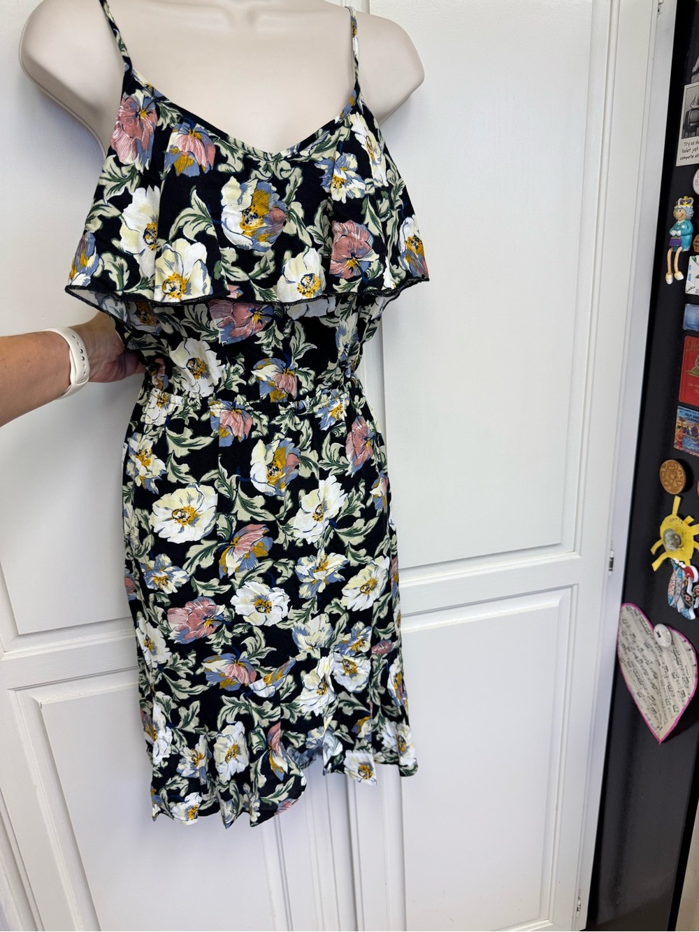 New! Floral Ruffle Sundress - Black with White & Pink Flowers
